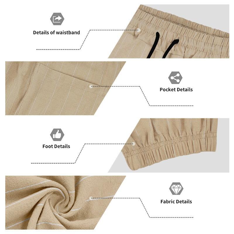 Men's Casual Striped Linen Pants Loose Fit Straight Leg Long Trousers Sporty American Style Men's Wear Breathable Casual Sports Trousers