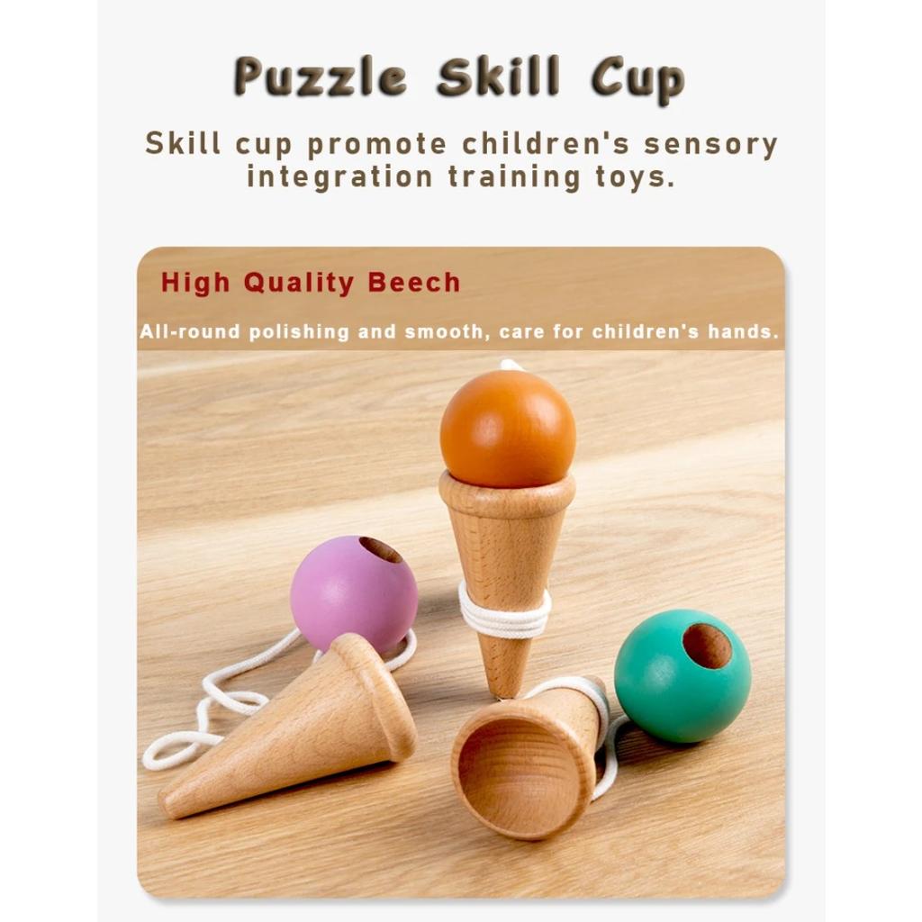 Fun Ball and Cup Toy Set for Kids Outdoor Throw and Catch Ball Game Balance Hand-Eye Coordination Motor Skill Training Beech Toy