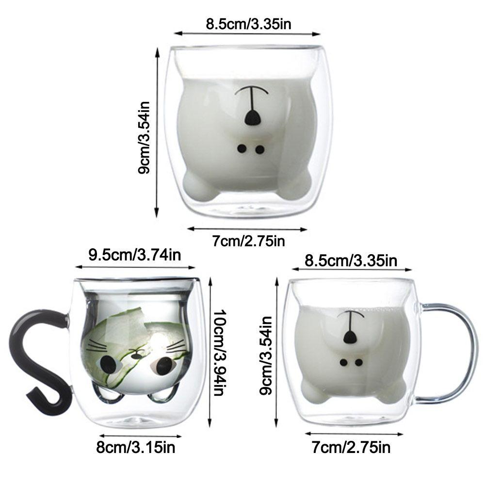 250-300ml Cat Mugs Double Glass Cup Large Capacity Portable Bear Cartoon Coffee Cup Tea Cups with Handle Glass Water Milk Mug