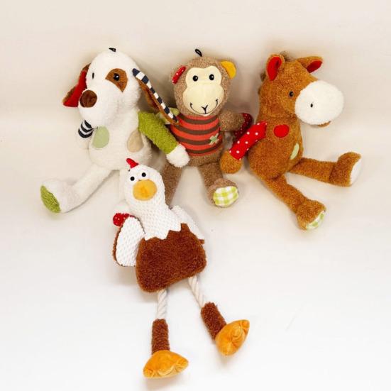 Pet Toy Cartoon Monkey Chicken Horse Design Anxiety Relief Pet Toy with Sound Design Bite-Resistant Interactive Plush Puppy