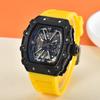 Vibrant Wine Barrel Shape Quartz Watch with Carbon Fiber Hollow Design for Men