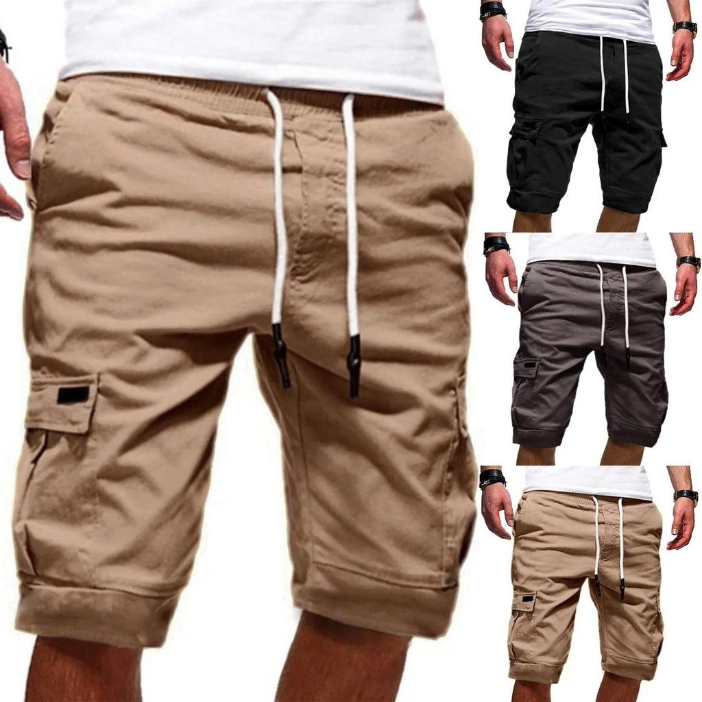 Summer Y2K All Match Trousers Solid Color Streetwear Elegant Fashion Half Pants Multi Pocket Shorts Men's Clothing