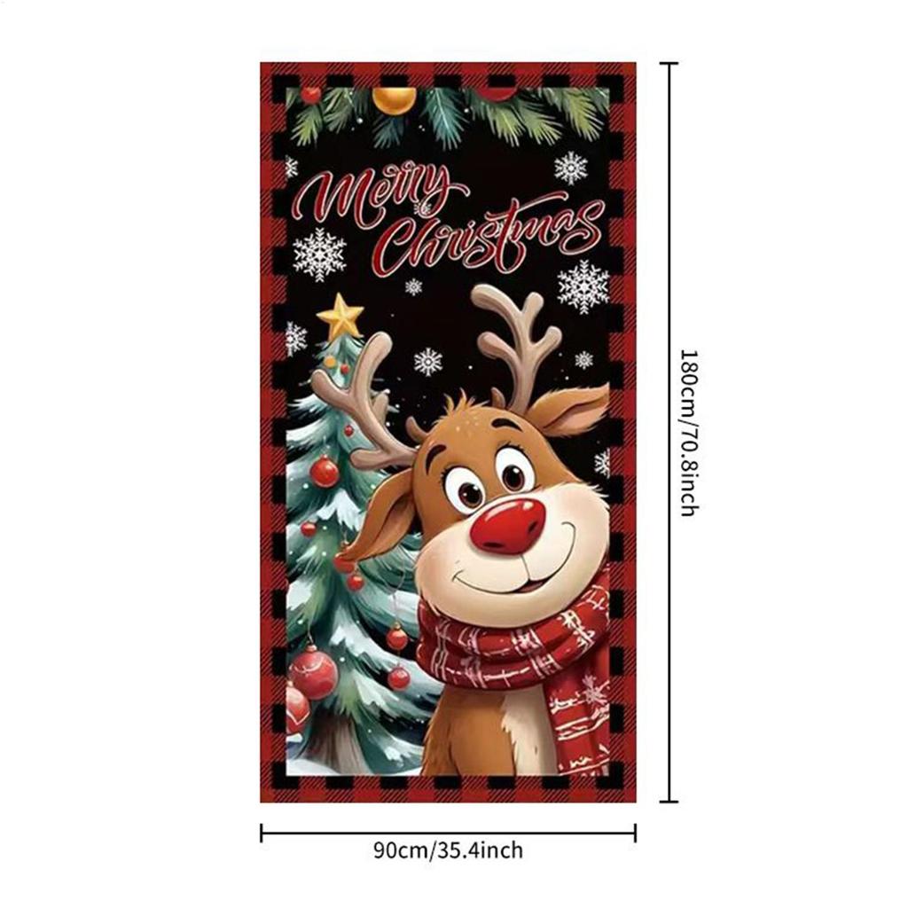 Door Cover For Christmas 71x35inch Large Festive Reindeer Front Door Covers Hanger Backdrop Holiday Decoration For Home Party
