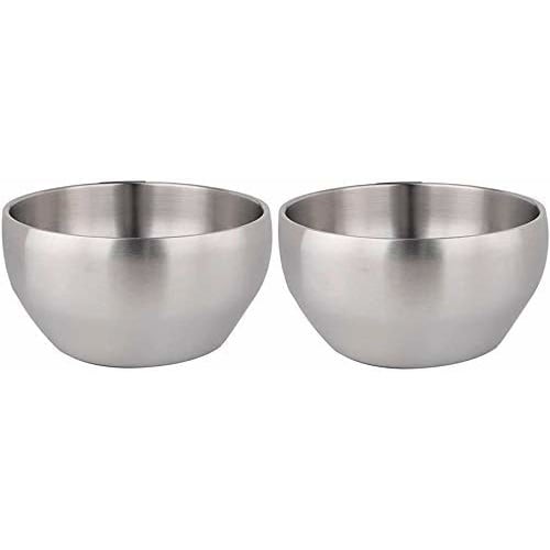 IMEEA Rice Bowls, Stainless Steel, Ramen Bowls, Noodle Bowls for Udon, Soba, and Buckwheat Noodles, Heat-Resistant, Double-Layered, 15.2cm, Set of 2,