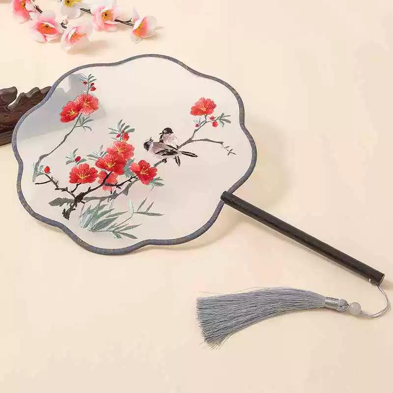 Double-Sided Embroidered Ancient-Style Semi-Transparent Fan for Women, Hanfu, Qipao, Traditional Court Lady, Children's Summer Dance Fan