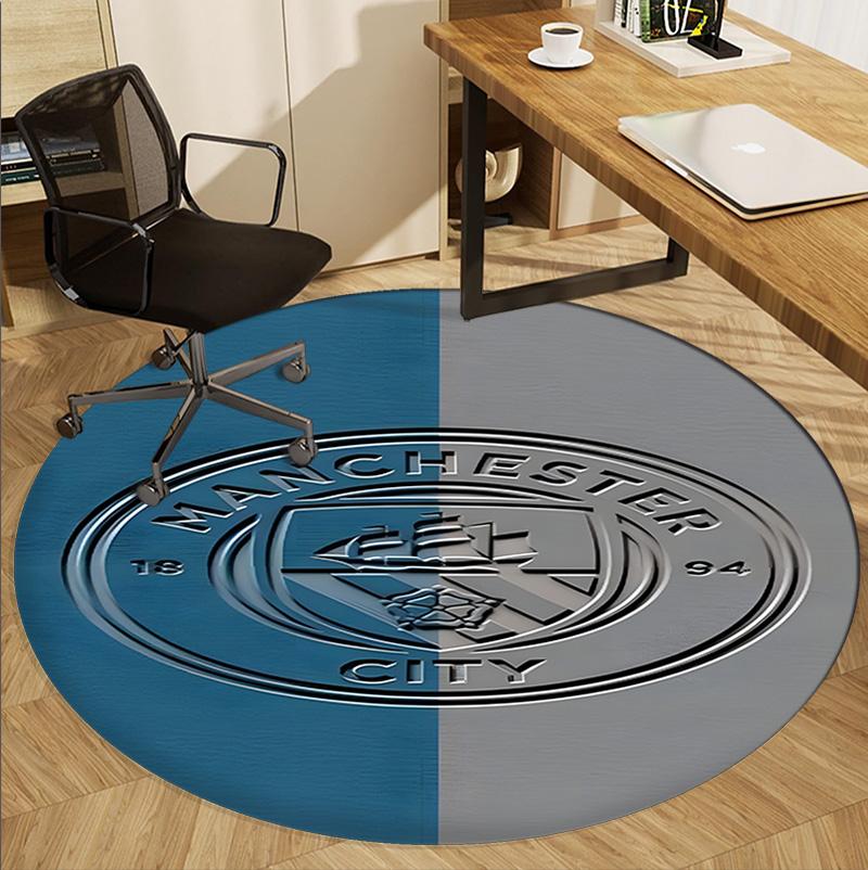 Manchester City FC Pattern Round Rug, Indoor/Outdoor Mat, for Picnic, Gameroom, Bedroom, Office, Living Room, Home Decor Carpet, Birthday Gift