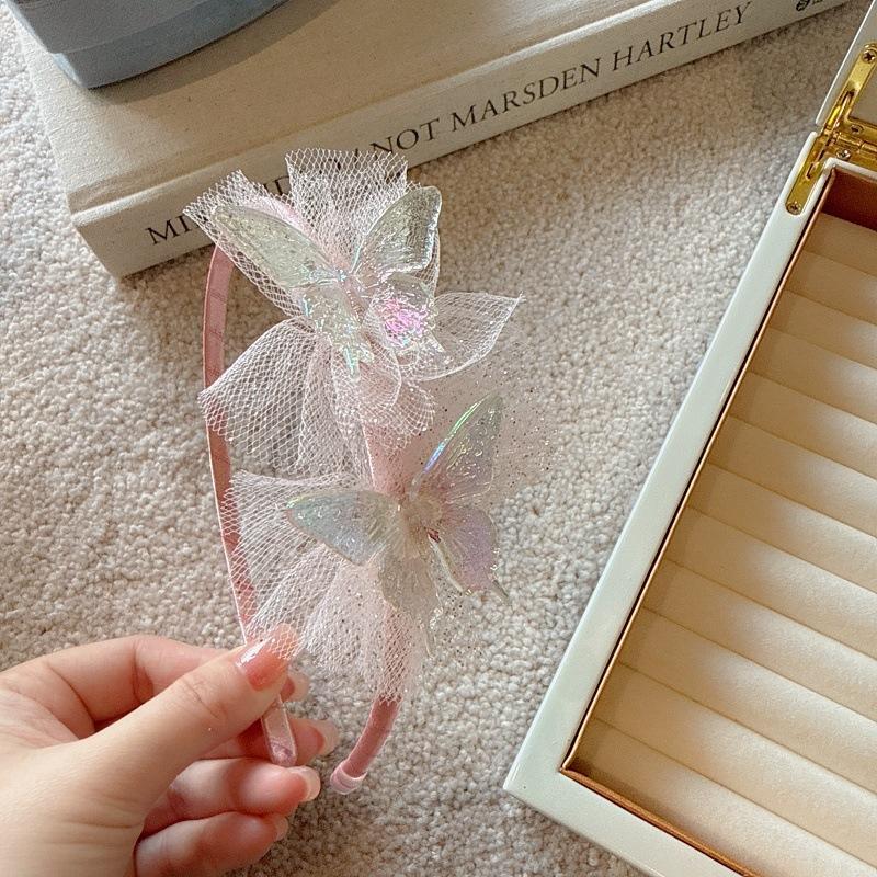 Spring Summer New Kids Hair Hoops Fairy Butterfly Tulle Headbands for Princesses Girls Sparkly Cute Hair Accessories Must-Have