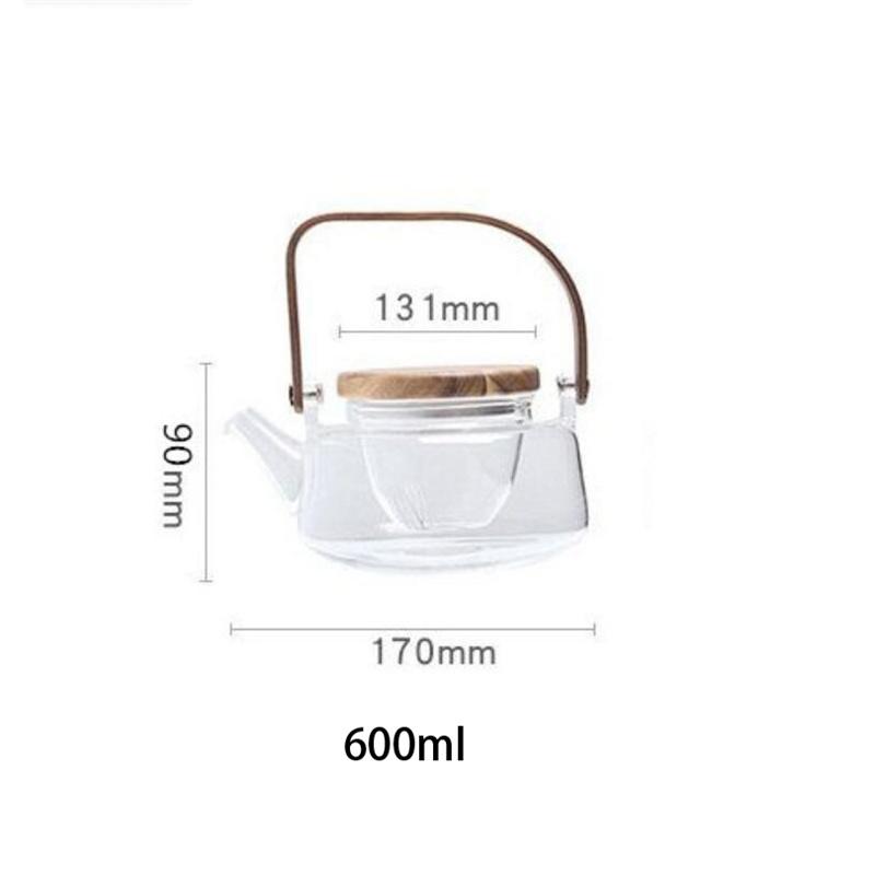 

High Borosilicate Glass Teapot Thickened Boiling Water Fruit Flower Glass Pot Wood Cover Filter Heat-resistant Afternoon Tea Set