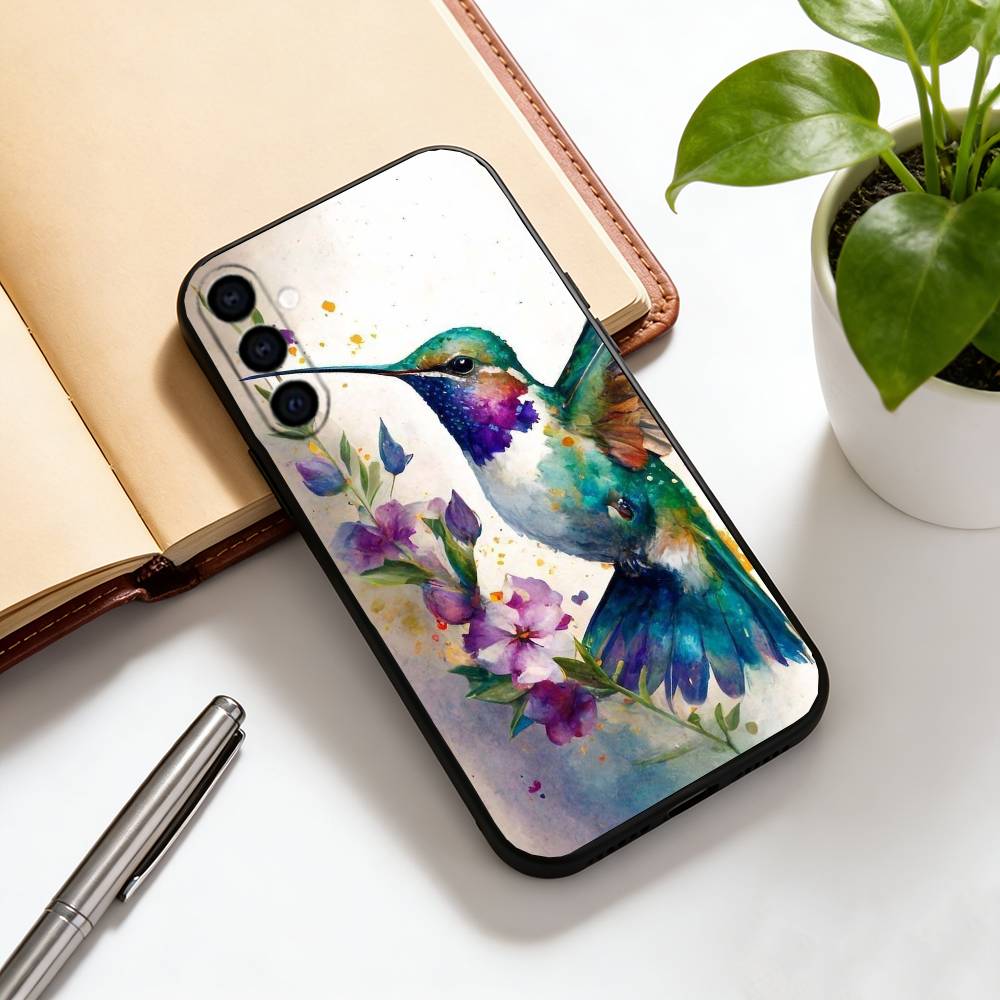 Colorful Bird Hummingbird Phone Case For Samsung Galaxy A73,A72,A71,A70,A53,A52,A51,Soft Silicone Black Cover