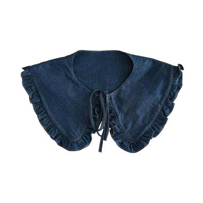 Women Fake Collar Collar Necklace Ruffle Trim Lace-up False Collar Denim Dress Shirt Insert for Women Removable Solid Color Fake