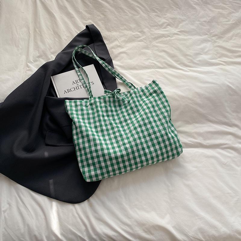 Summer New Red and White Grid Strap Bag, Korean Style Artistic Women's Bag, Fashiable Retro Versatile College Style Bags