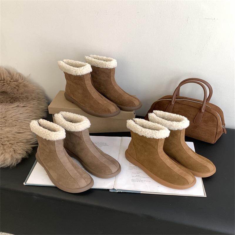 2025 Autumn and Winter New Thick-soled Muffin Shoes Women's Imitation Lamb Wool Shoes Rear Zipper Warm Non-slip Snow Boots