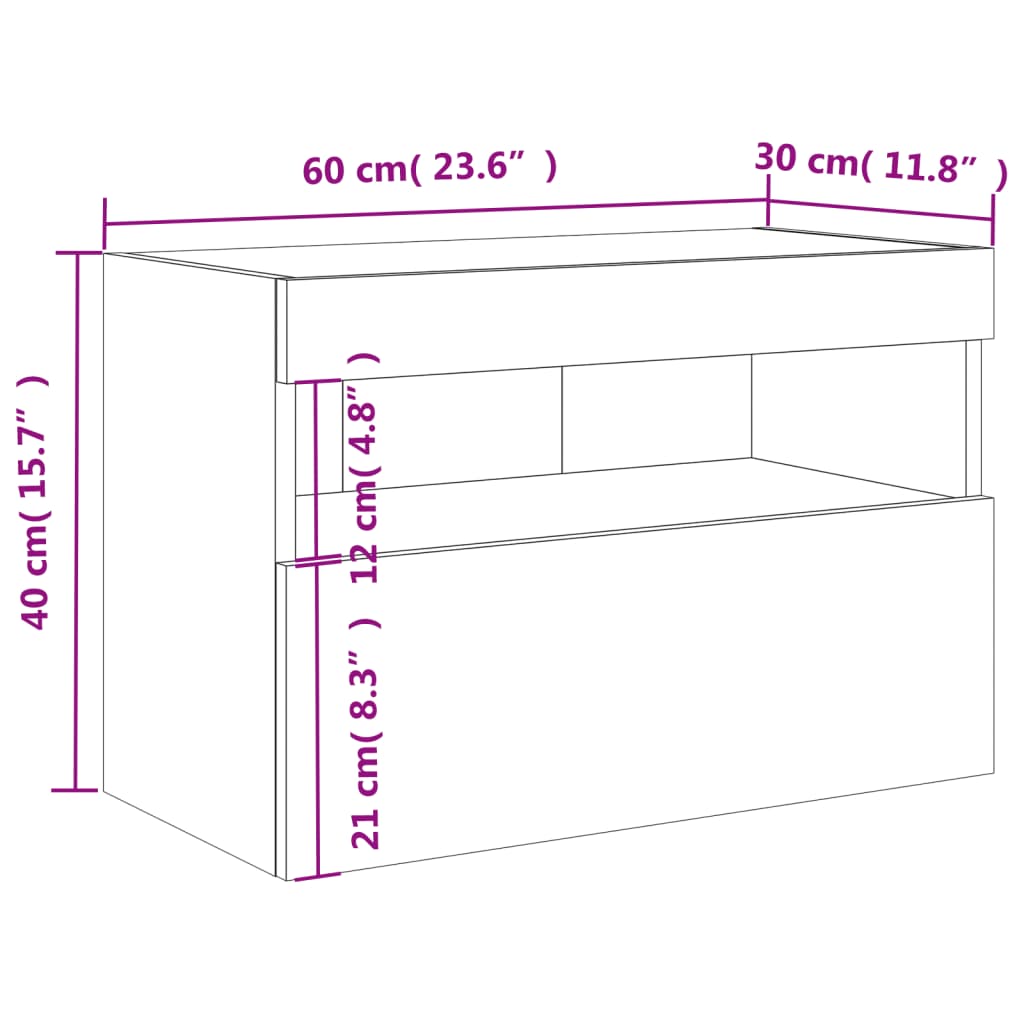 Wall Mounted TV Cabinet with RGB LED Lights Smoked Oak Finish 60 x 30 x 40 cm