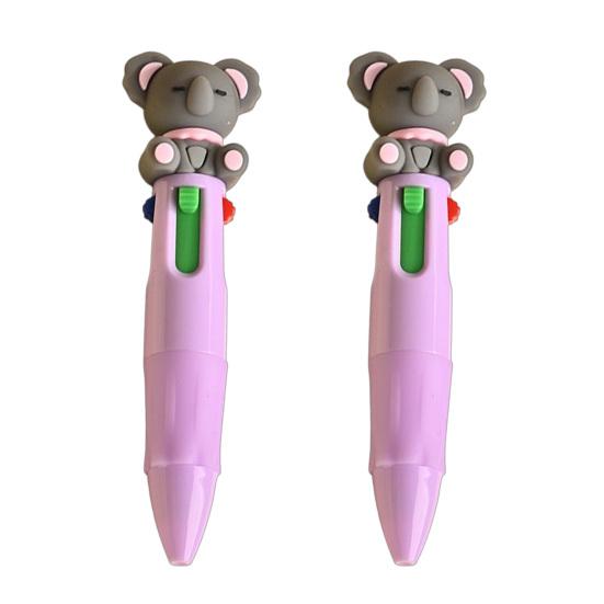 2 ks kuličkového pera Mini 4v1 Vícebarevné pero s roztomilými 3D panenkami Dekorace Hladké psaní Bezstresové Přenosné pero pro psaní deníku Poznámky