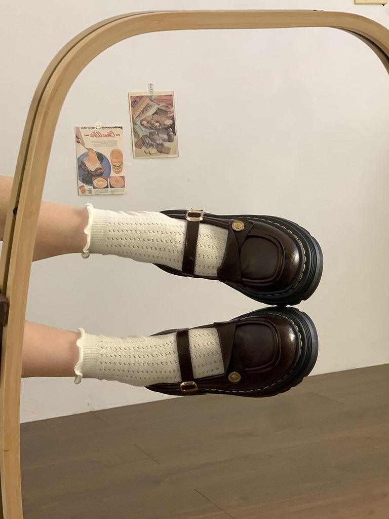 Dames Lente 2025 Zwarte Mary Jane Leren Schoenen - Ronde Neus, Dikke Zool, JK Stijl