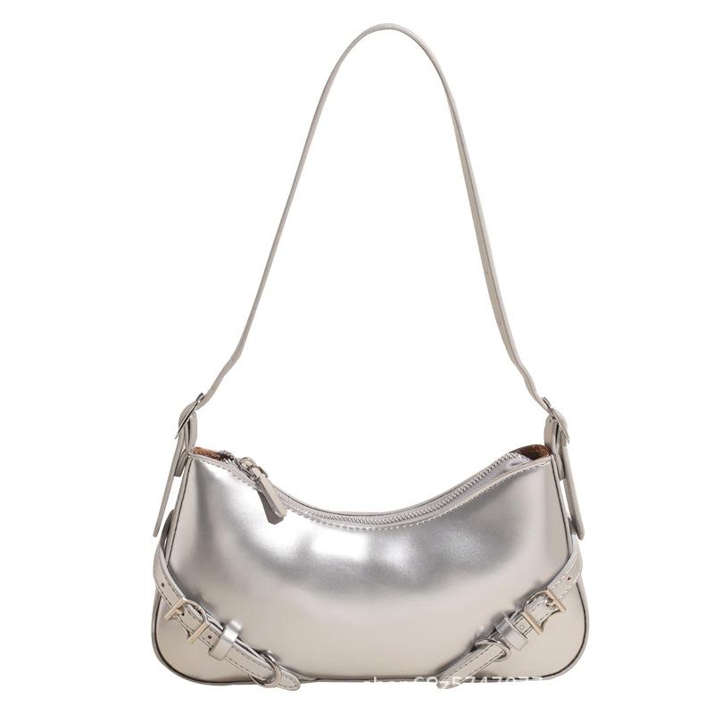 Premium sense baguette bag 2025 new product Internet celebrity live broadcast solid color belt zipper fashion shoulder underarm bag messenger bag