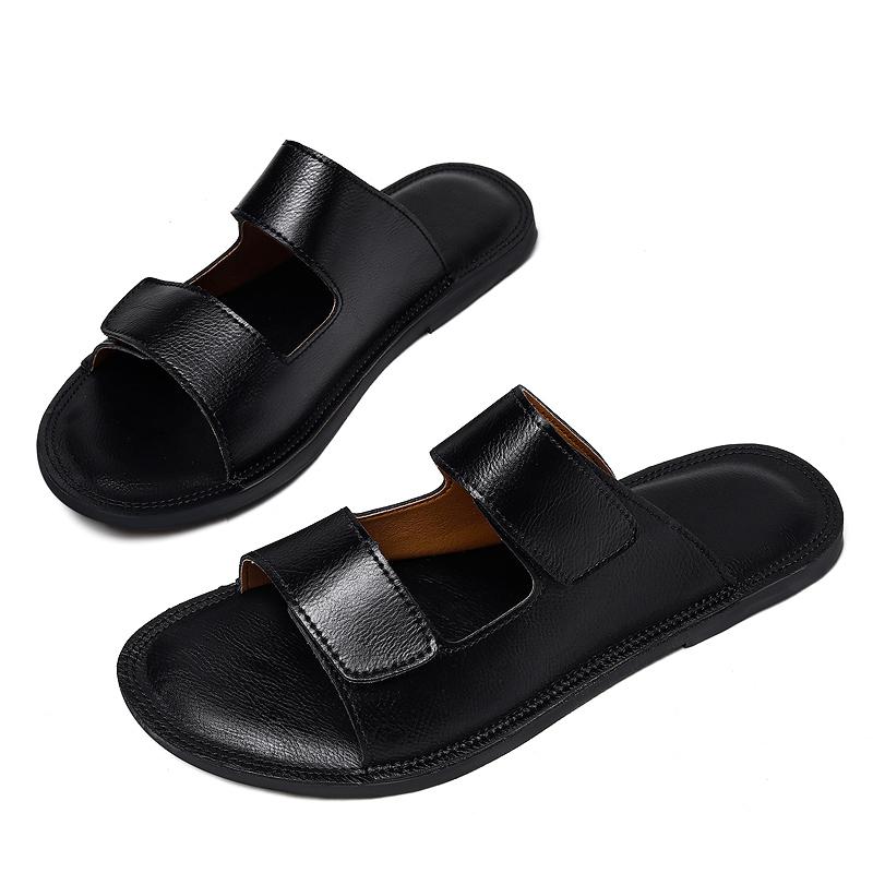 Summer Mens Flat Narrow Leather Slippers Slides Slip On Sandals Casual Shoes Anti-skid Indoor Outdoor Best Gifts For Men