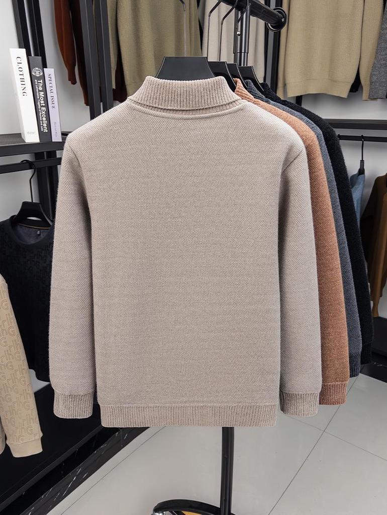 Men's Korean Style Knit Sweater with Velvet Lining - Autumn/Winter Warmth