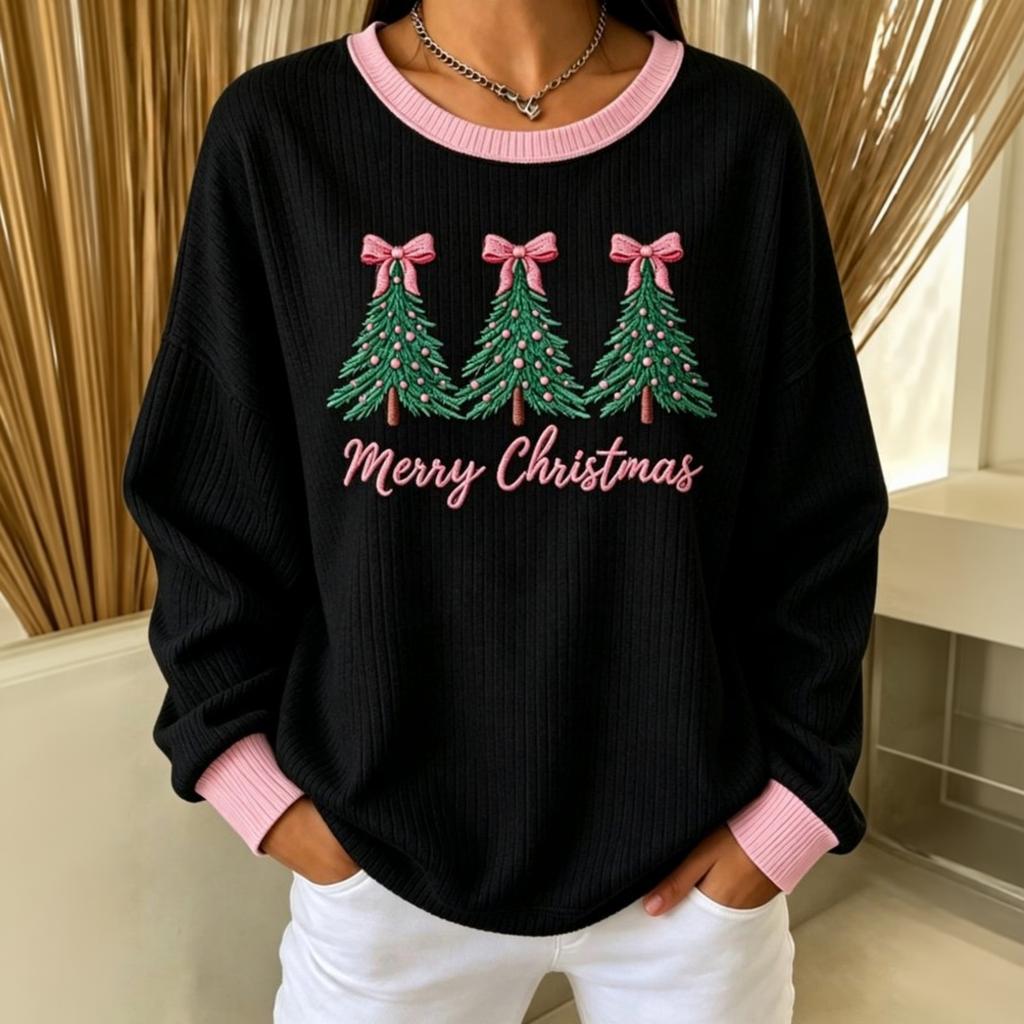 Women's Casual Long Sleeve Sweatshirt with Tree and Letter Print for Everyday Wear