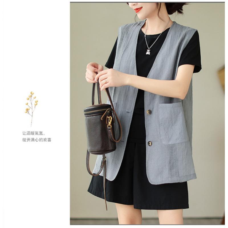 Women Plus Size Linen Blend Sleeveless Vest Open Front V Neck Top