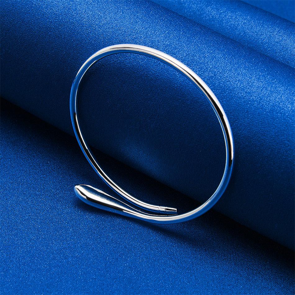 Luxury 925 sterling silver water droplet opening smooth surface bracelet for women's fashion parties, wedding jewelry