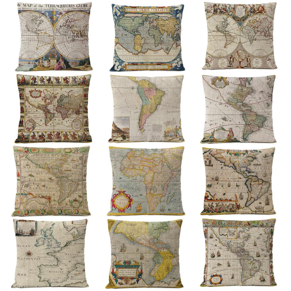 Creative Homewares Unisex Retro Ancient World Map Pillow Cushion Cover Home Decorative Office Sofa Pillowcase