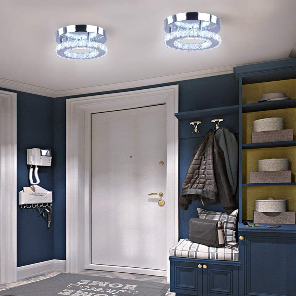 Modern Mini Led Chandelier Semi Flush Mount Crystal Lighting Ceiling Crystal Lamp for Bedrooms Dinning Rooms Hallway Round White