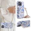 Fashionable PU Leather Case for 12 11 13 14 15 16e Pro Max Plus Flower Pattern Print Adjustable Lanyard Mirror Wallet