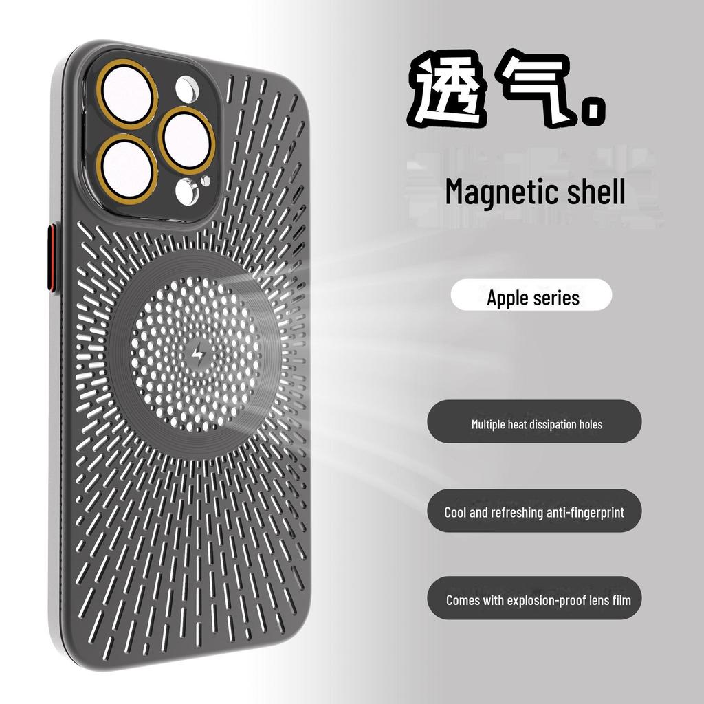 Atmungsaktive, wärmeableitende Netzhülle für iPhone 15Pro und 14Pro, magnetisches Laden, Schutzhülle mit Hautgefühl.