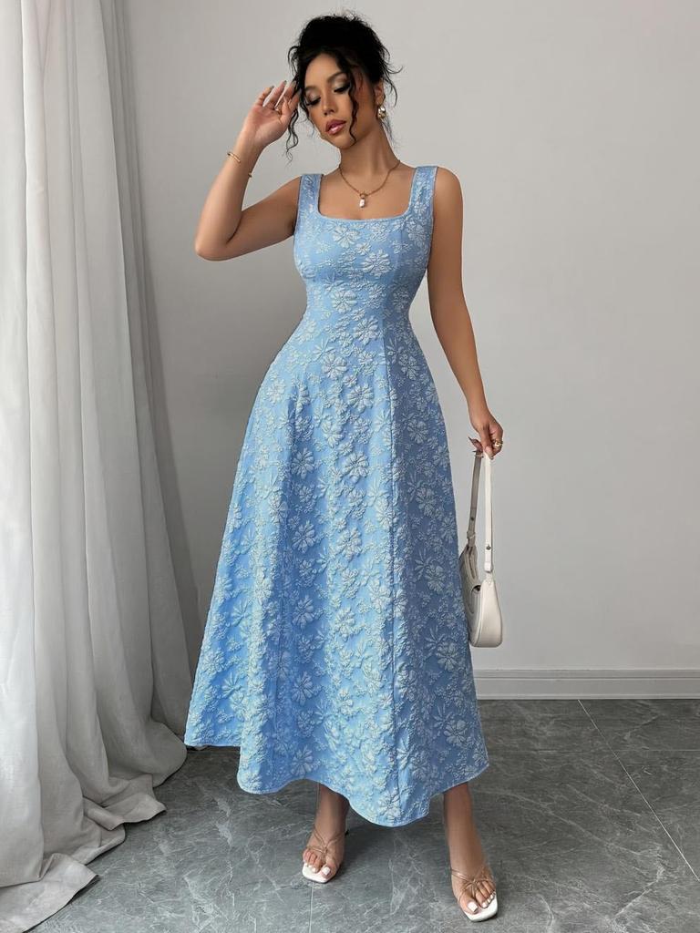 Women's Floral Print Square Neck Sleeveless A-Line Dress Multi Colors