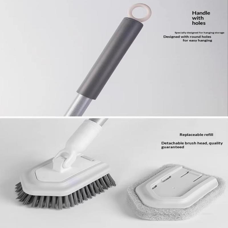 Teleskopik Uzun Saplı Temizlik Fırçası Banyo Fayans Tuvalet Üçgen Fırça Çok Fonksiyonlu Çift Fırça Başlıklı Yer Fırçası