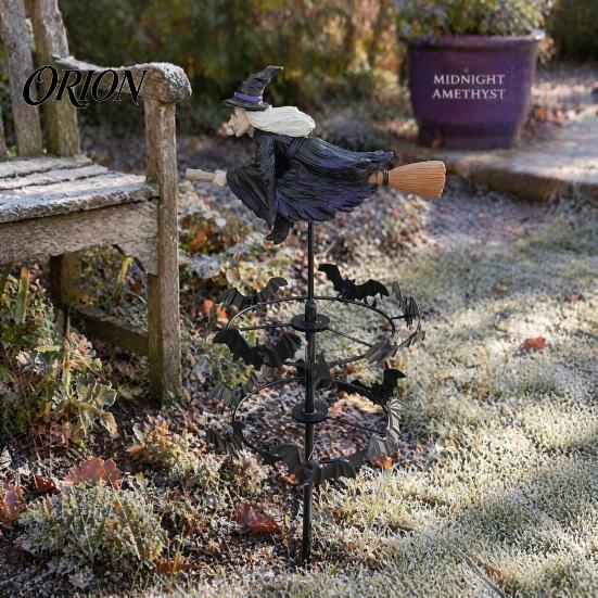 Picchetti Decorativi per Giardino Autunnale, Girandola da Giardino per Strega, Picchetto Statua in Resina di Halloween, Sagoma di Pipistrelli Spaventosi da Esterno e Spinner Artistico per Prato