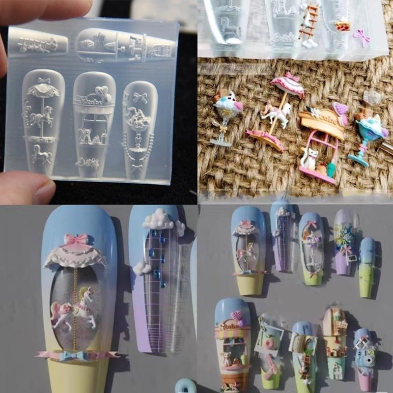 Reusable Nail Casting Mold Nail Charm Silicone Mold Halloween Themed Stereoscopic Carving Nail Art Jewelry Tool