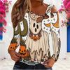 Women Plus Size Asymmetric Cutout Neck Cold Shoulder Long Sleeve Cartoon Panda Halloween Print Top