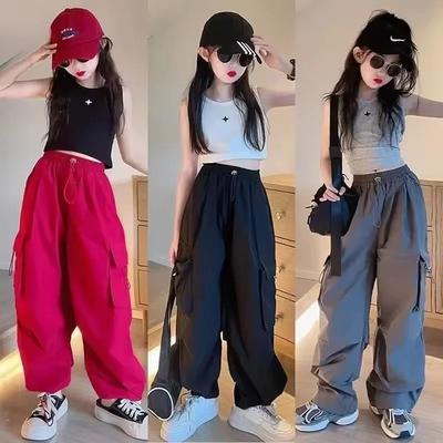 Girls Cargo Pants Spring Fashion Children Loose Trousers Autumn Kids Style Wide Leg Pant Girl Casual Clothing