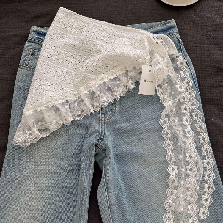 White Lace French Retro High-End Headscarf and Waistband for Women – Spring/Summer Triangle Wrap Hair Tie