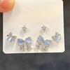 Blue Asymmetric Moon Star Clip On Earrings, Mini Pearl Zircon Mori Style Non Pierced Ear Cuffs for Women