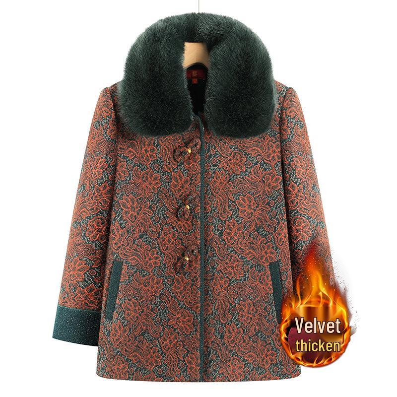 

Velvet Lined Woolen Winter Coat for Women: Perfect for Moms and Elderly Ladies 2XL (suggests 105-120 jin) зелёный