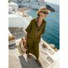 Vintage Solid Turn Down Collar 1 2 Sleeve Loose Long Dress For Beach Vacation