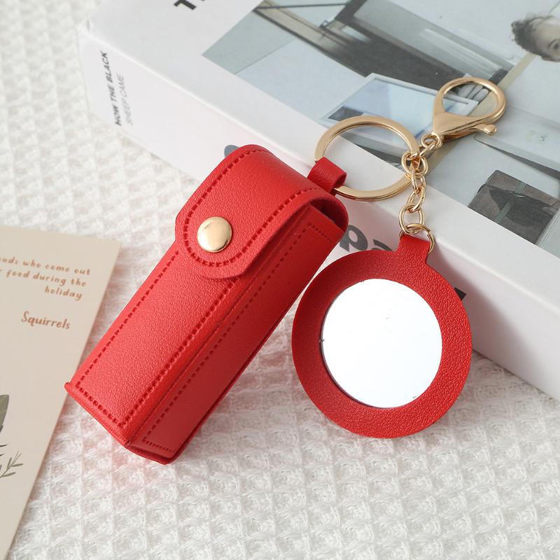 Travel Lipstick Bag with PU Leather Keychain Holder Keeps Lip Balm Safe and Accessible