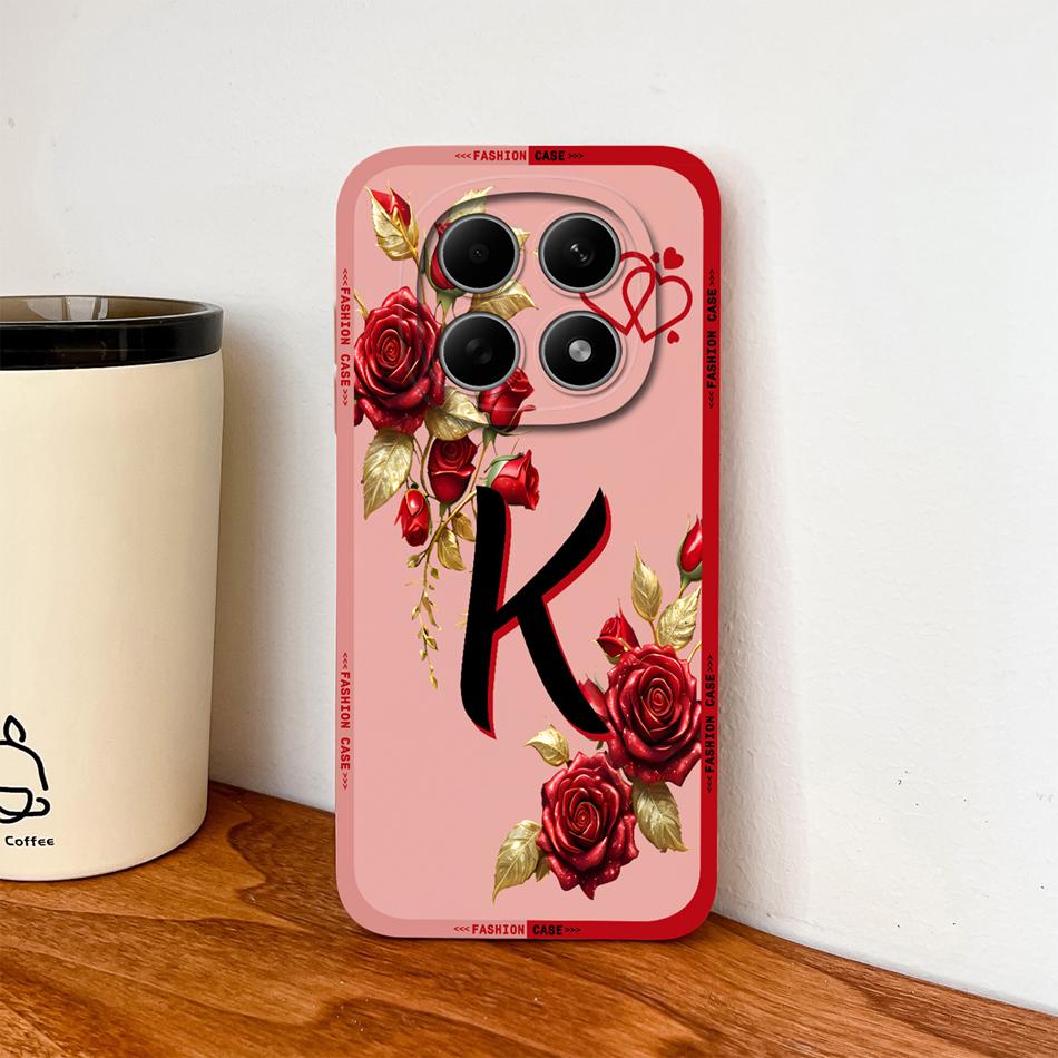 Case For Poco M8 Pro / Poco M5 M5S Fashion Rose Letters Soft Liquid Silicone Phone Shell For Poco M 8 M 5 Lightweight Funda