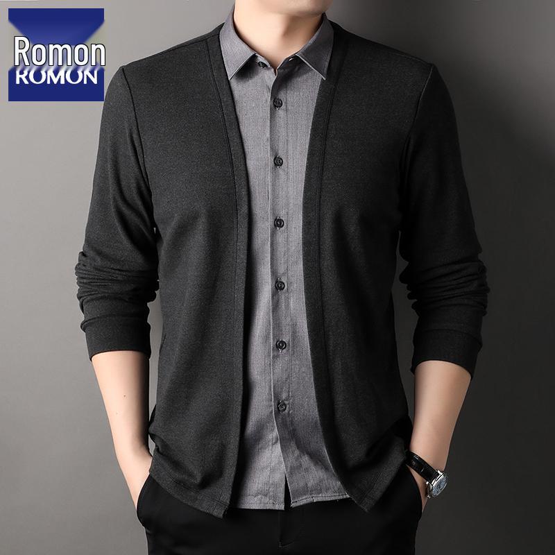 Romon Men s Knit Sweater Two-Piece Fake Casual Cardigan with Shirt Collar Long Sleeve for SpringAutumn L170 for 120-135 jin 5879₽