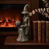Gothic Home Decor Halloween Witch Statue Figurine with Pumpkin And Book Matte Black Porch Sculpture Mantel Shelf Desk Decor Compact Tabletop