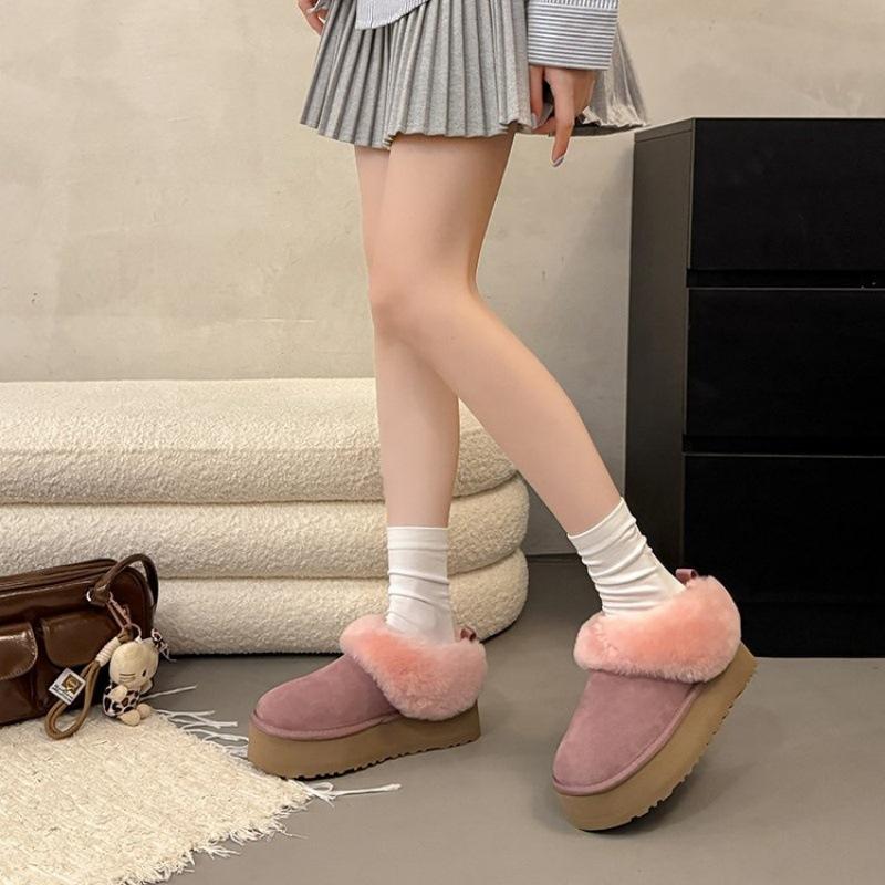 

Henan Sangpo Village 2025 autumn and winter new snow boots women s muffin thick-soled Tazler piled heightening fluffy shoes 42 розовый