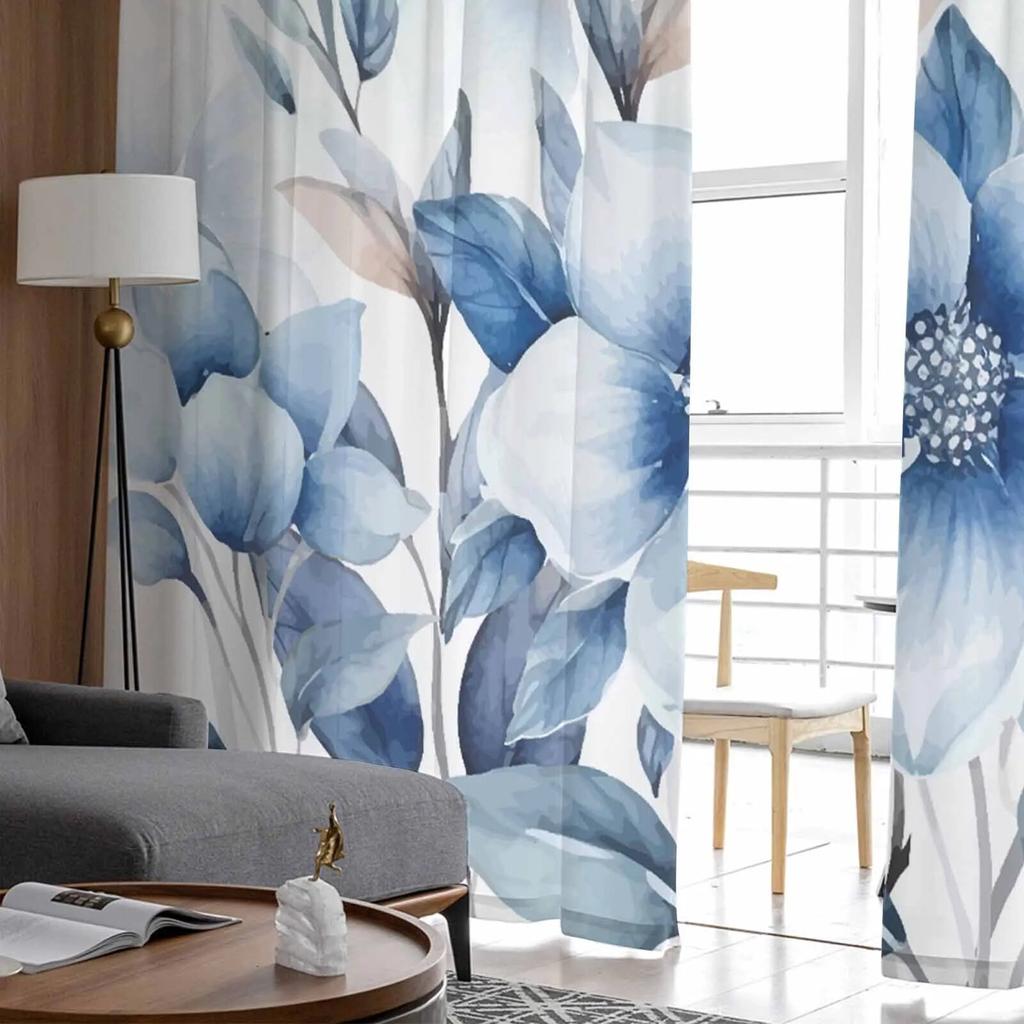 Summer Plants Flowers Watercolor Tulle Curtains for Living Room Sheer Curtain for Bedroom Kitchen Blinds Voile Curtains