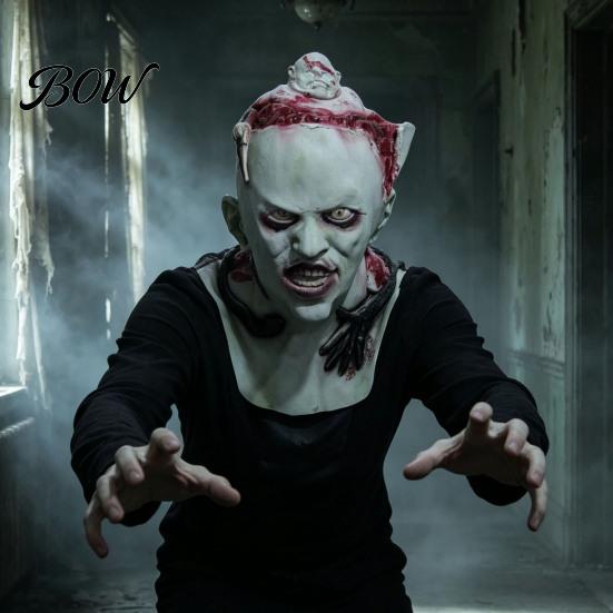 Comfortable Elastic Party Mask Halloween Upside Down Demon Latex Full Face Mask, Scary Alien Cosplay Costume Accessory Headgear, Creepy Prop