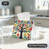 1pc Tissue Box, Folk Art Tree Birds Flowers Vibrant Joy Pattern, 2D Flat Printing, Polyester Fabric, Strong And Firm, Tissue Holder, for Bedroom