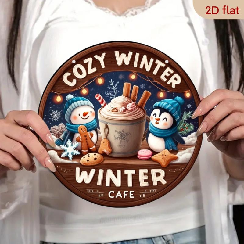 Vintage Christmas D Relief Art High Definition Metal Wall Art Set of Retro Round Iron Sheet Decor Includes Santa Truck Sno