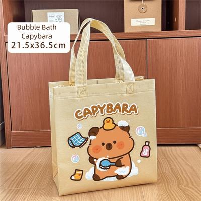 Cute Non-woven Capybara Tote Bag Reuse Shopping HandBag Cartoon Capybara Birthday Gift Bag Portable Capybara Print Canvas Bag