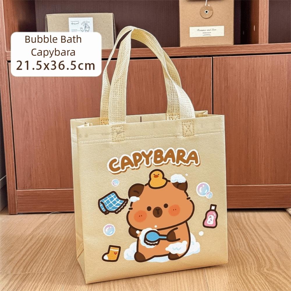 Cute Non-woven Capybara Tote Bag Portable Reuse Cartoon Capybara Birthday Gift Bag Shopping HandBag Capybara Print Canvas Bag